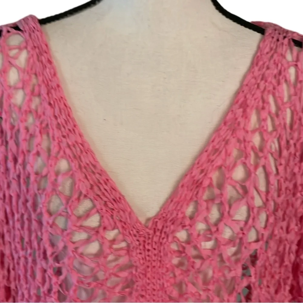 ITOO Brand Pink Asymmetrical Open Stitch 3/4 Sleeve Top - Picture 2 of 9